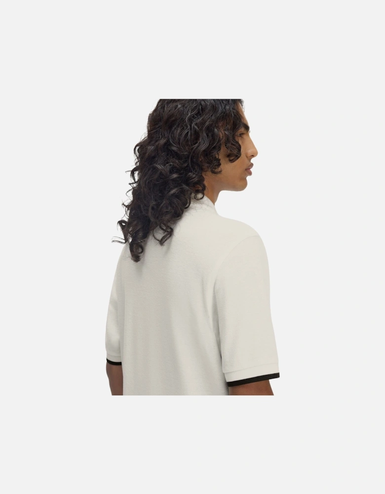 Crepe Pique Zip Neck Polo Shirt Ecru