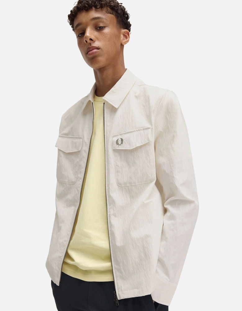 Textured Zip-Through Overshirt Light Ecru