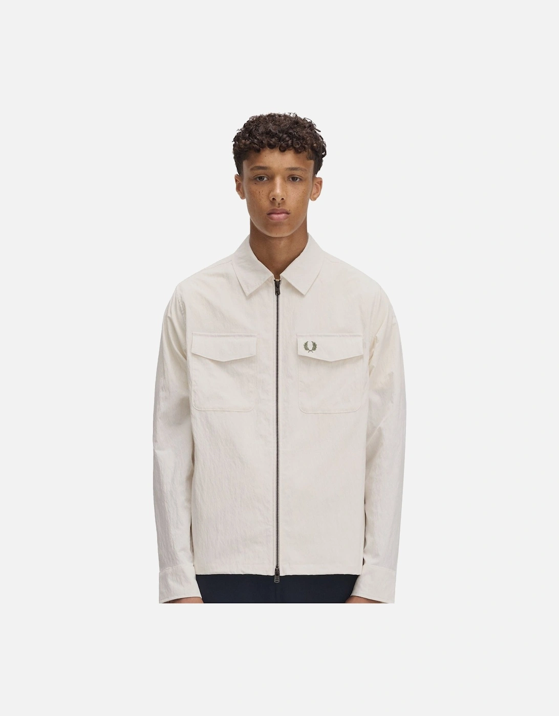Textured Zip-Through Overshirt Light Ecru