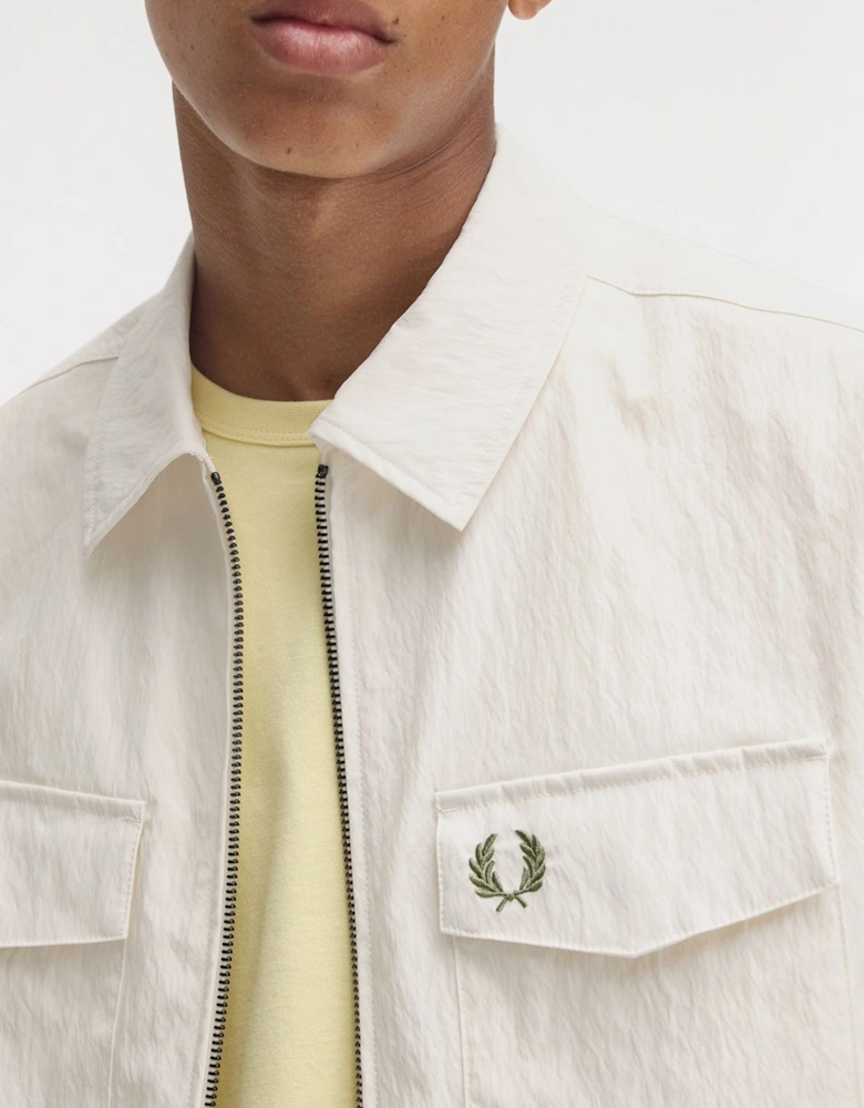 Textured Zip-Through Overshirt Light Ecru