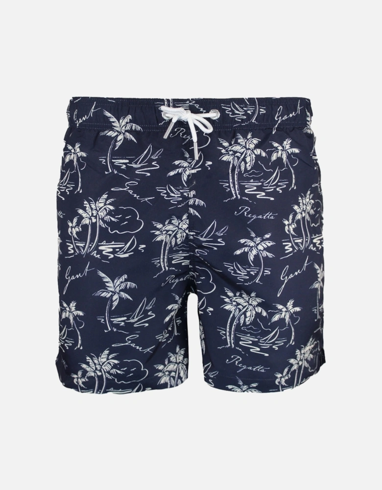 Island Print Swim Shorts, Evening Blue