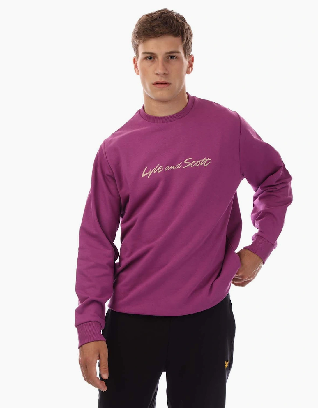 Lyle And Scott Men's Purple Script Sweatshirt M