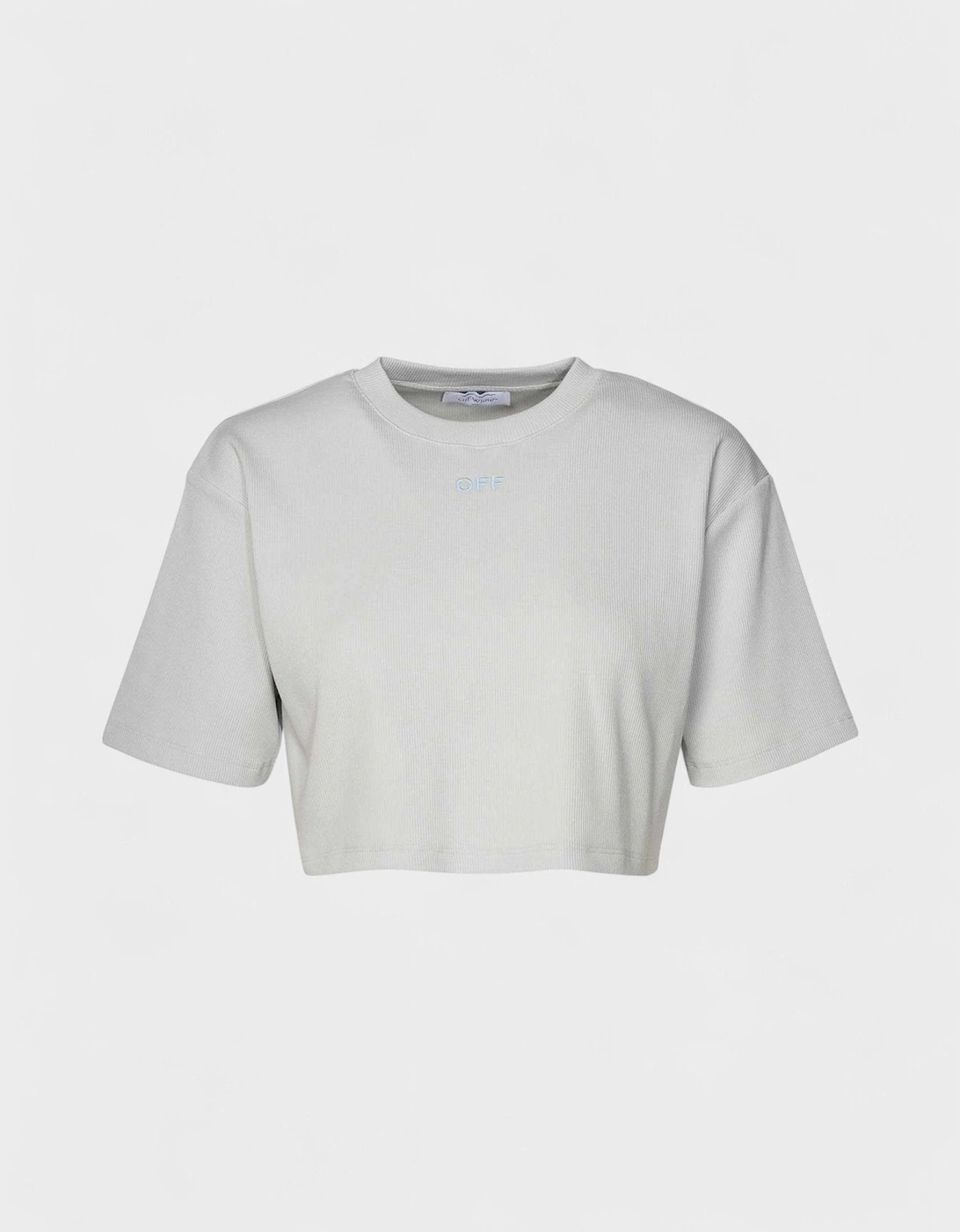Off-White Women's Grey Stamp Rib Cropped Tee Artic Ice - Size: 10/8