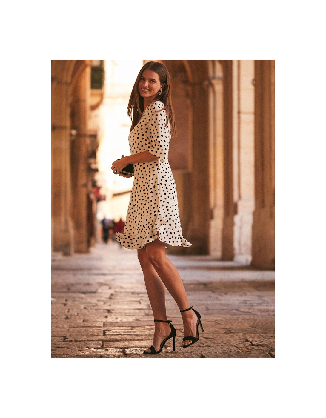 Ivory & Black Spot Print Ruffle Hem Shift Dress