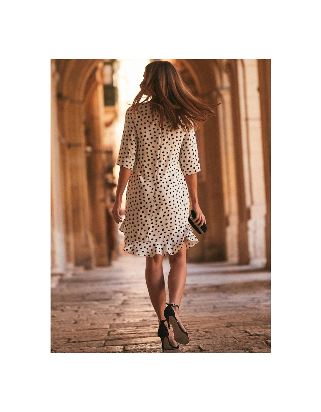Ivory & Black Spot Print Ruffle Hem Shift Dress