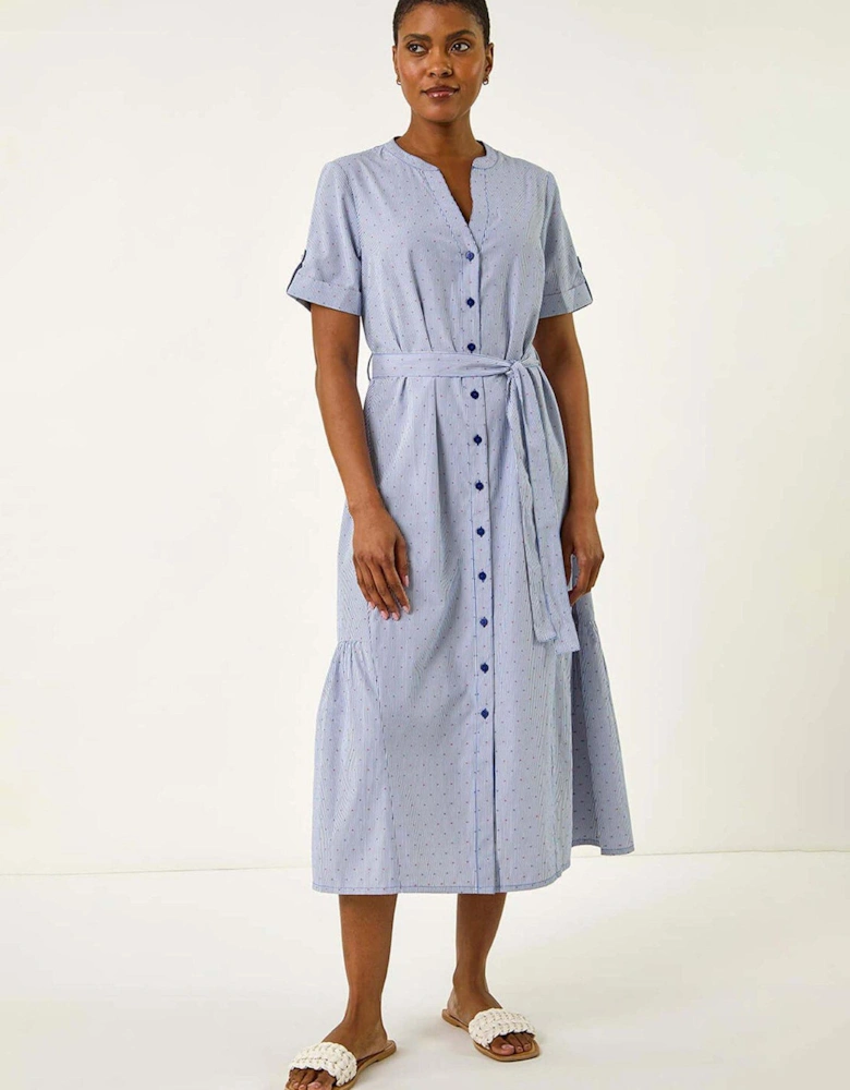 Stripe Tie Waist Midi Dress - Blue