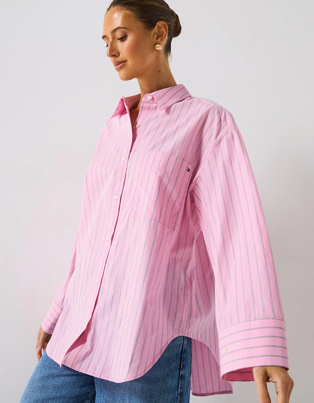 Oversized Fit Adjustable Cuffs Poplin Shirt - Pink, 2 of 1
