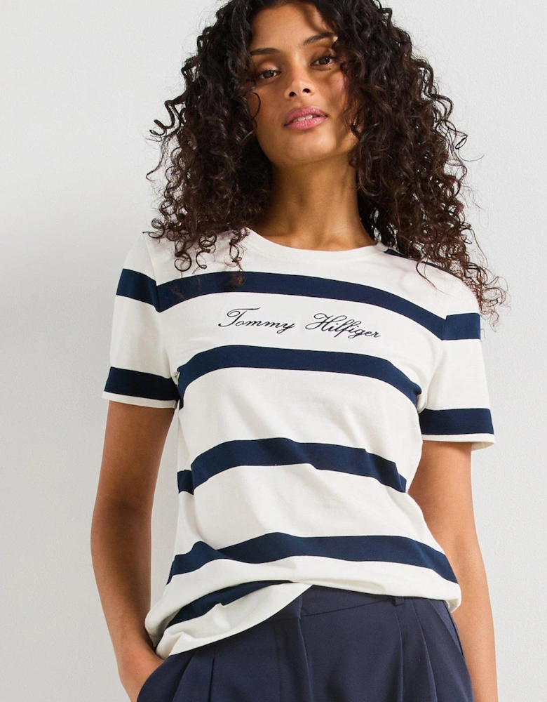 Logo Embroidery Crew Neck T-Shirt - White
