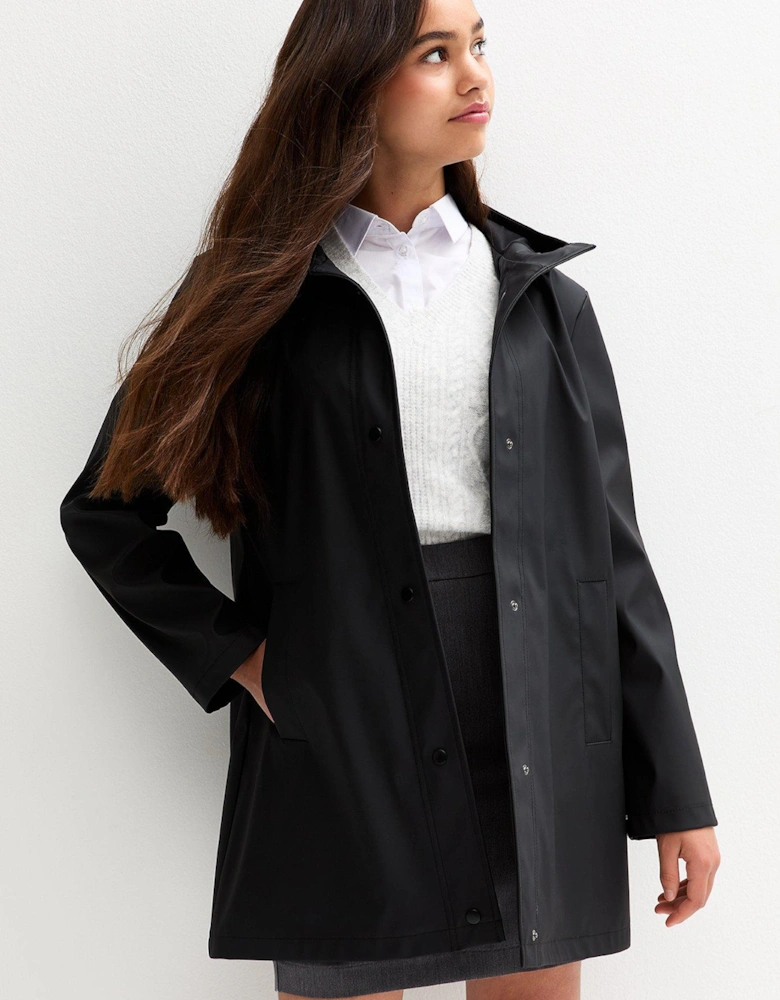 Girls Black Hooded Unlined Jacket