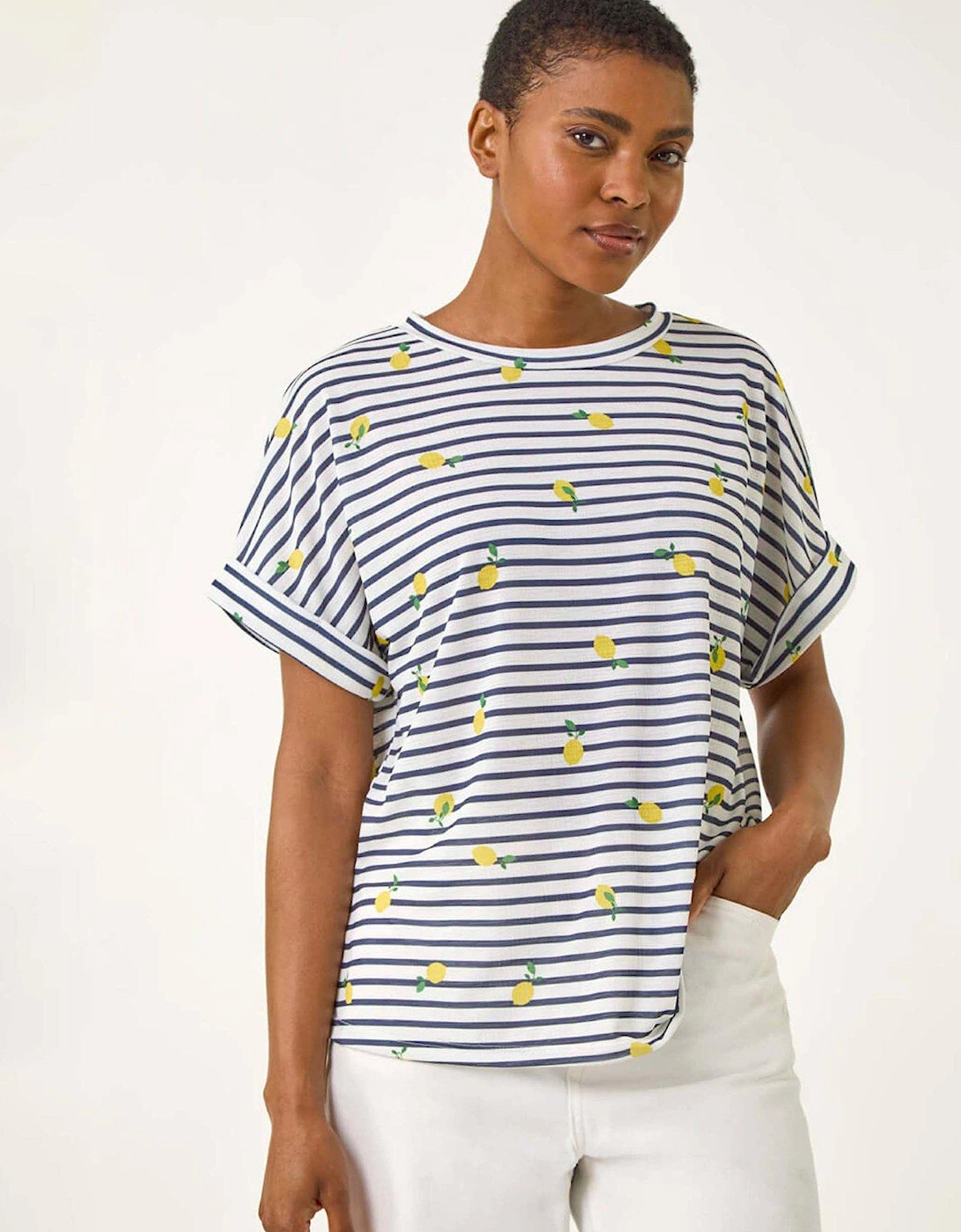 Stripe Lemon Printed Top - Navy, 2 of 1