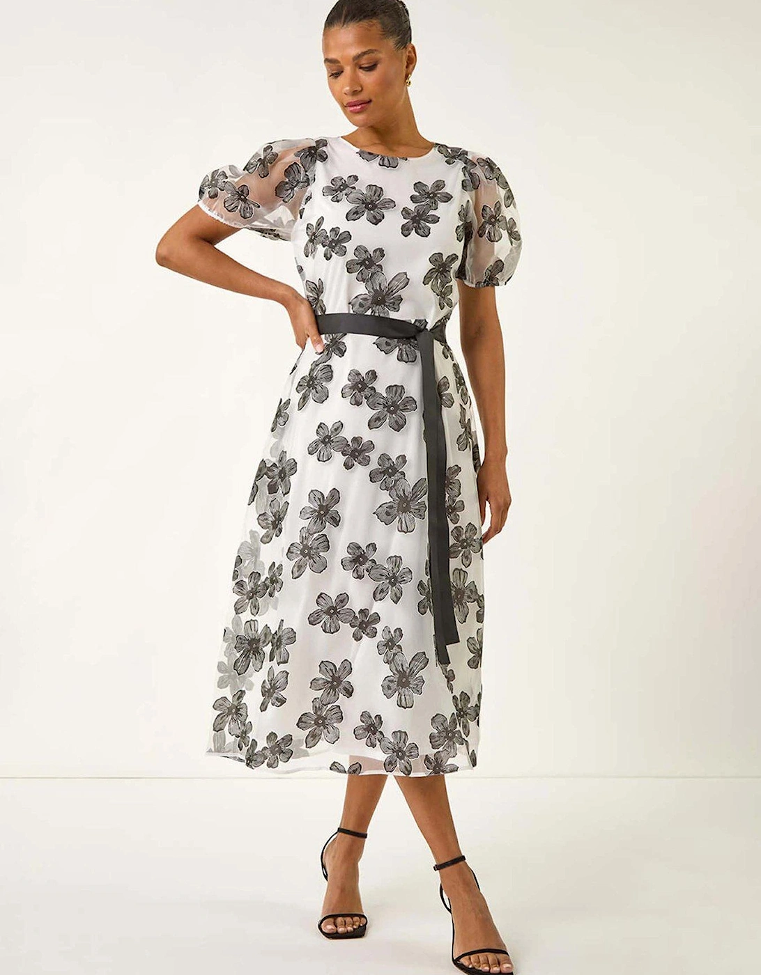 Floral Organza Belted Dress - White, 2 of 1