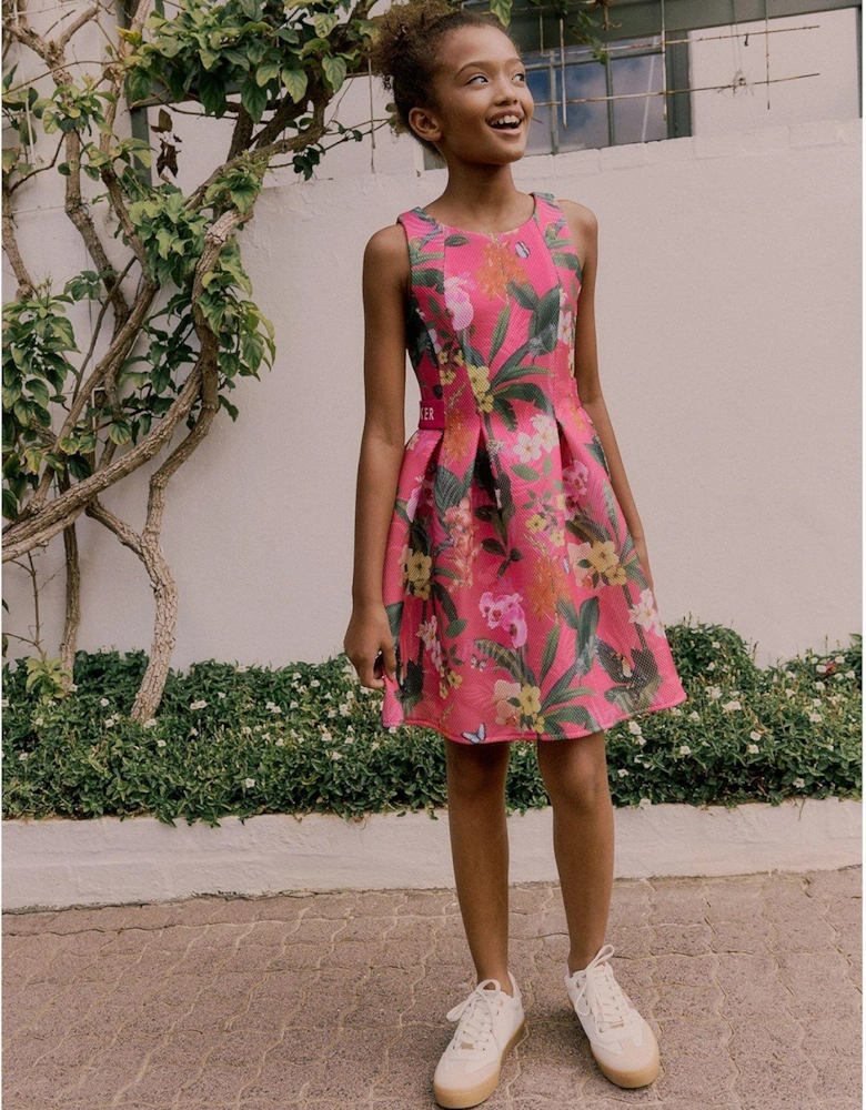 Girls Floral Print Dress - Pink