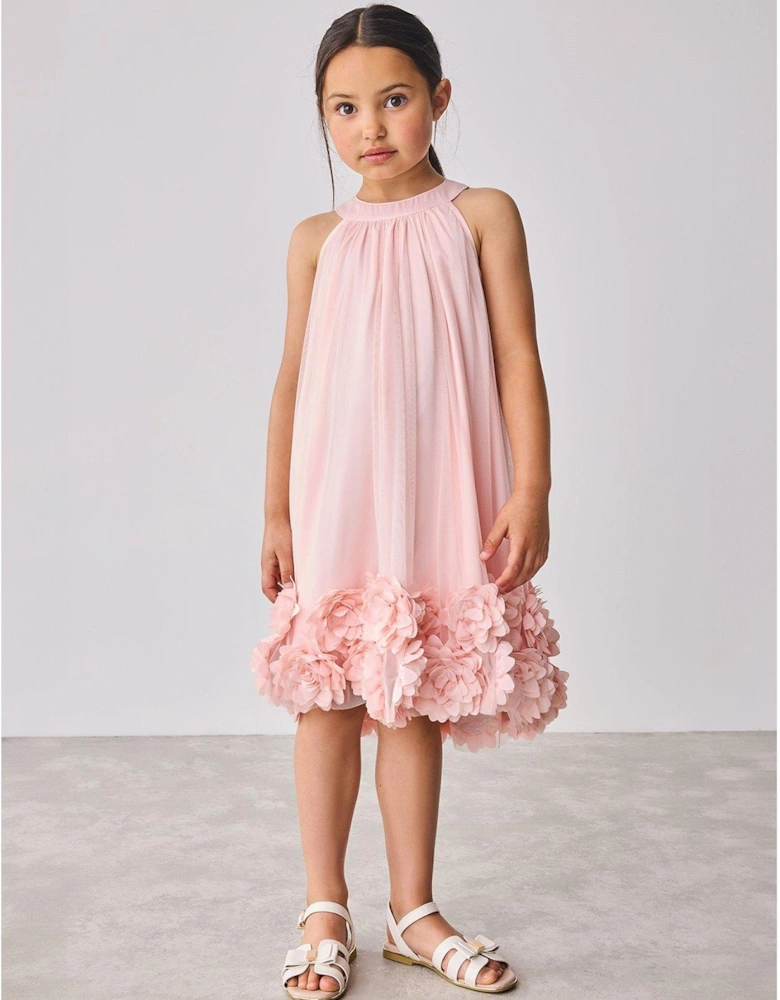 Girls Flower Hem Dress - Pink