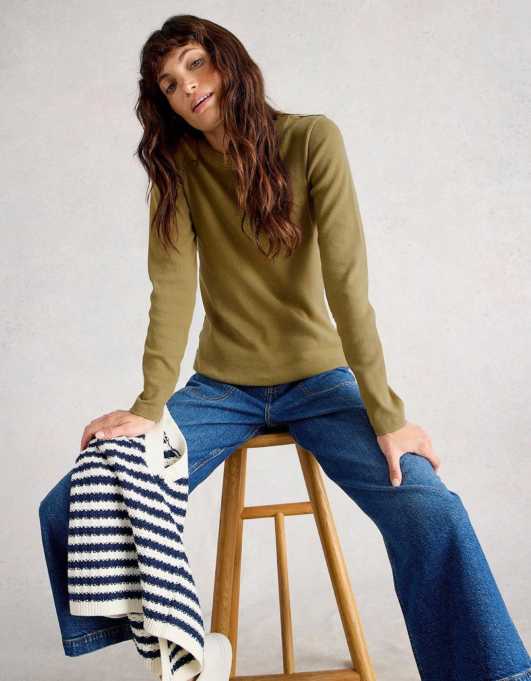 Sadie Long Sleeve Rib Tee - Green, 2 of 1