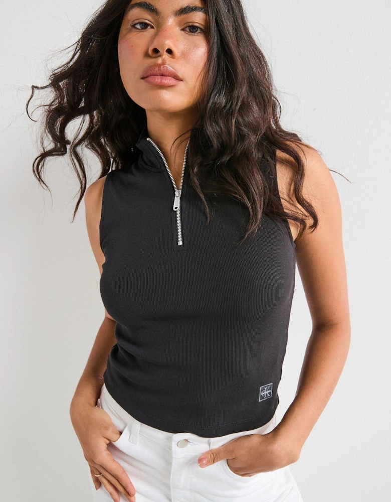 Sleeveless Quarter Zip Top - Black