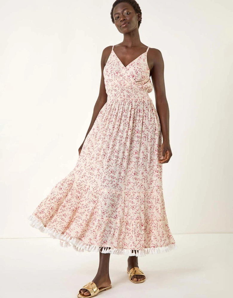 Ditsy Floral Print V-neck Maxi Dress - Red