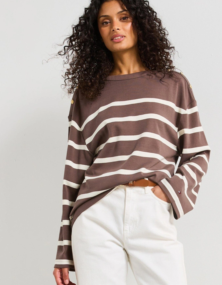 Boat Neck Long Sleeve Top - Brown