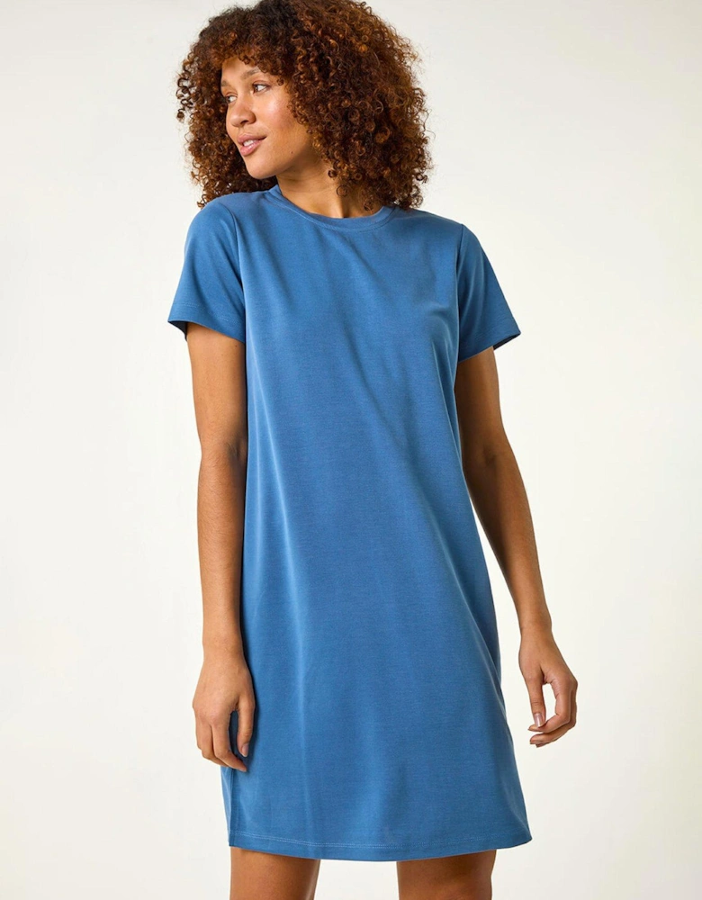 Stitch Detail T-shirt Dress - Blue