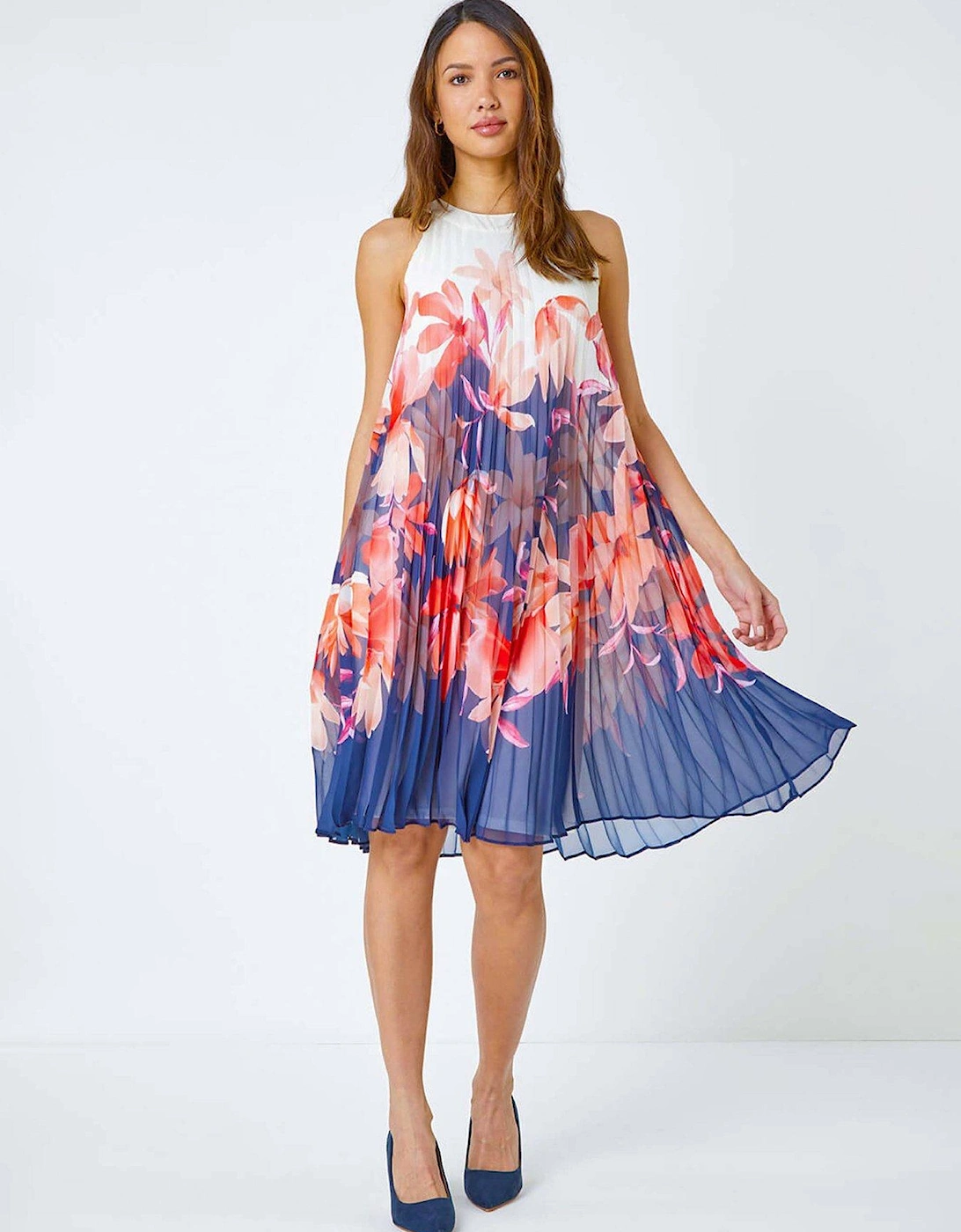 Floral Print Pleated Swing Dress, 2 of 1