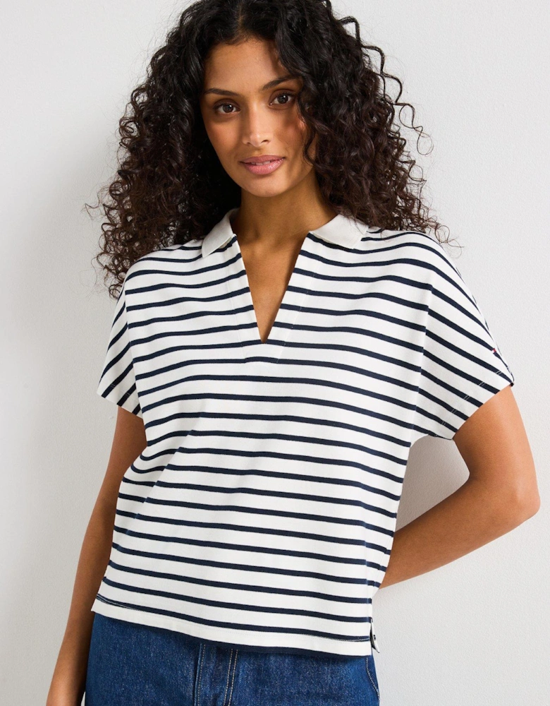 Short Sleeve Striped Polo T-Shirt - White