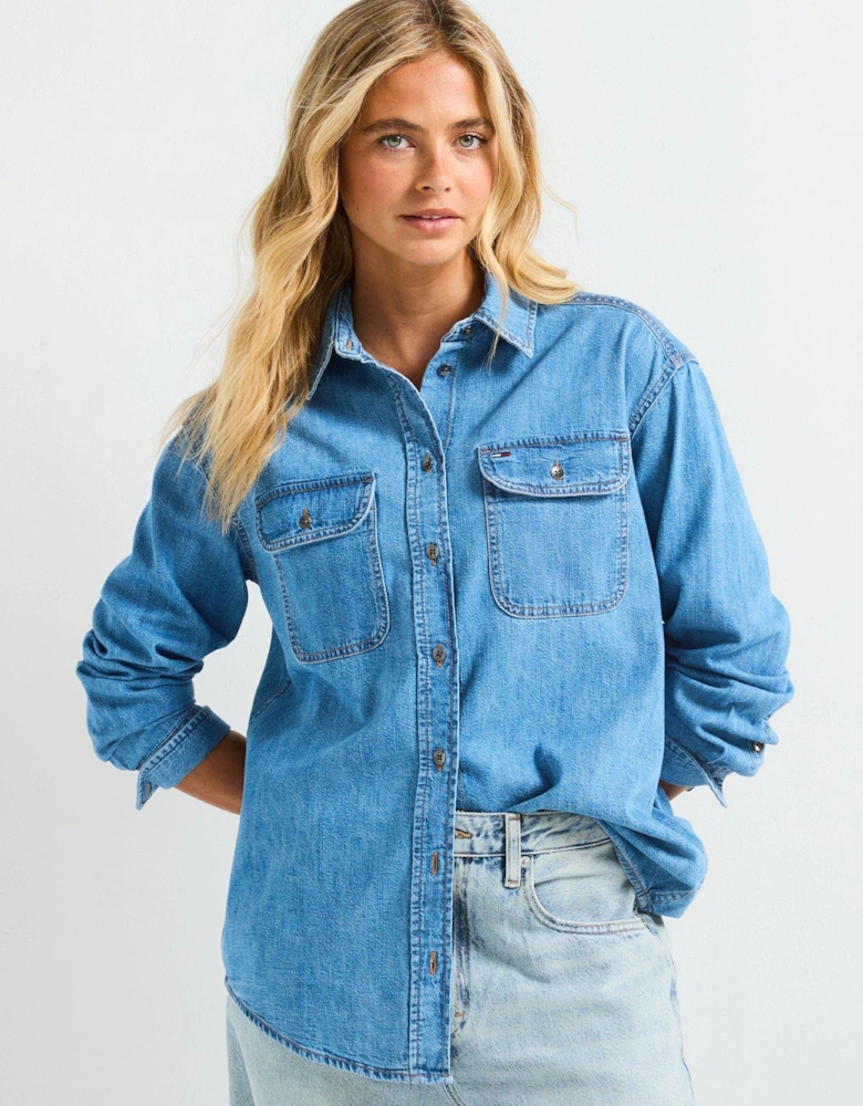 Long Sleeve Relaxed Denim Shirt - Blue