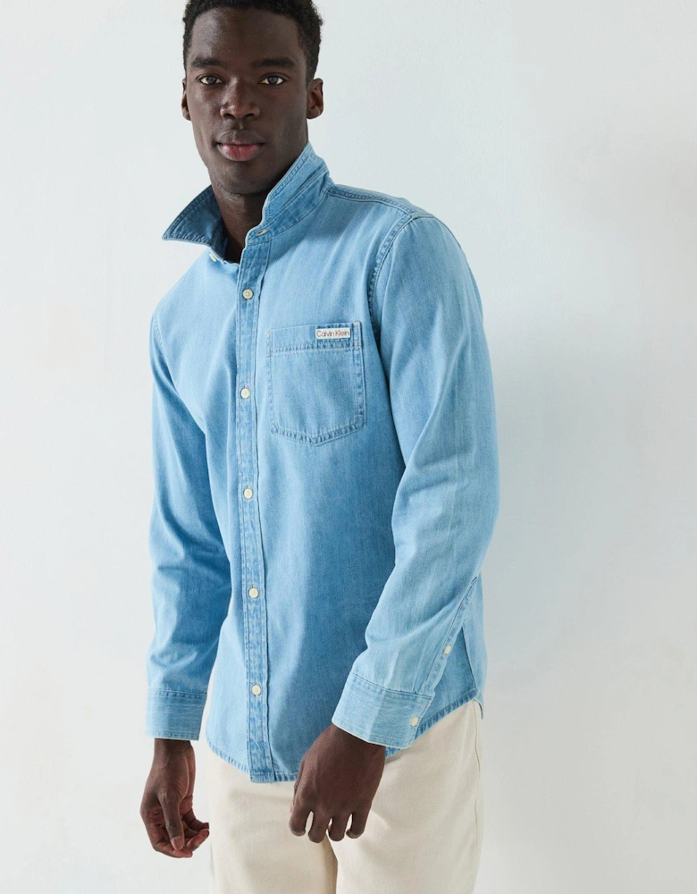 Casual Classic Pocket Logo Denim Shirt - Light Wash