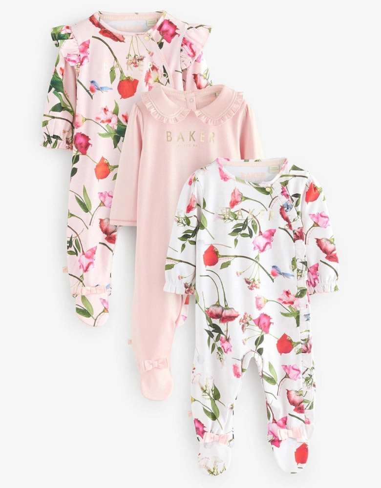 Baby Girls 3 Pack Sleepsuits - Pink