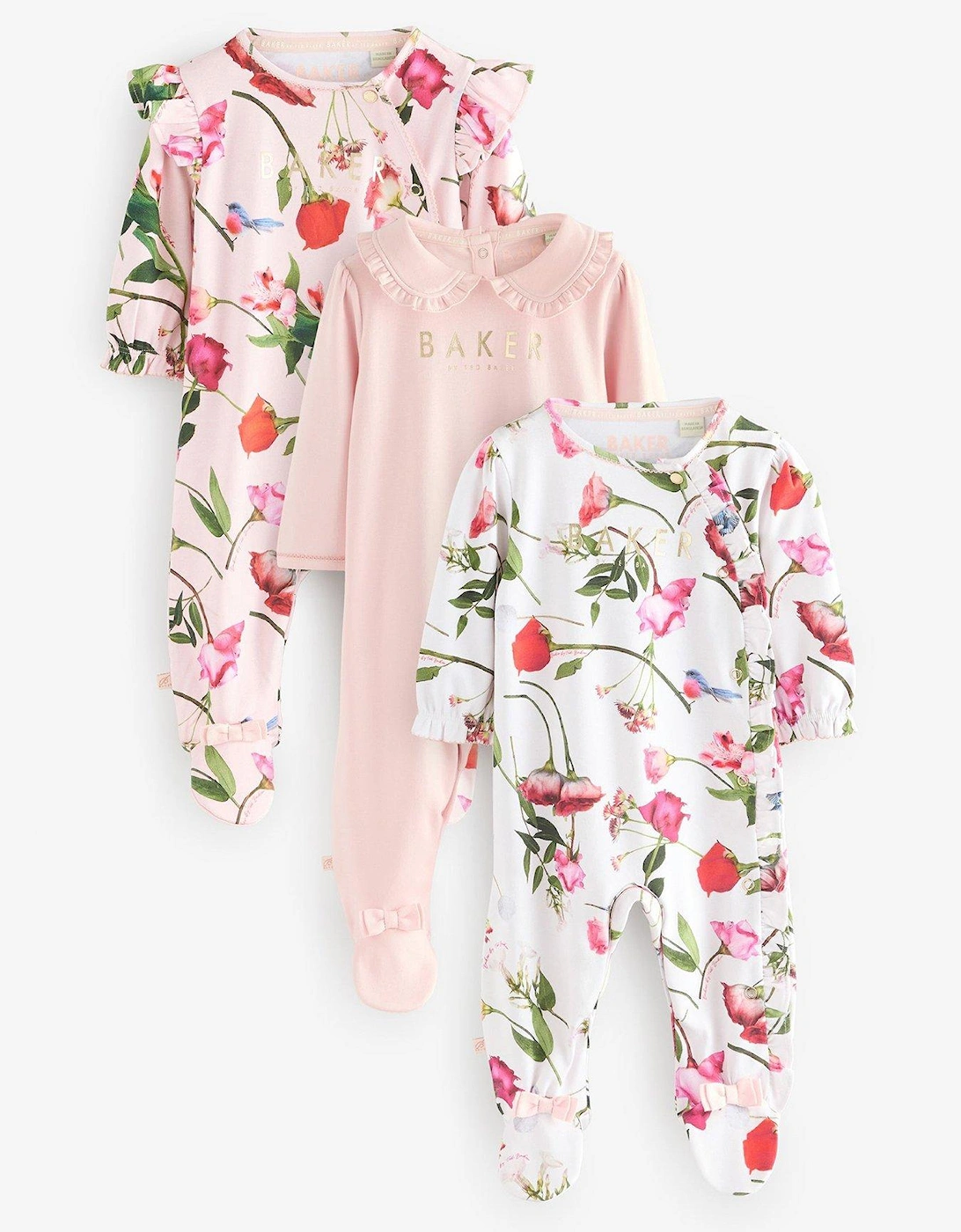 Baby Girls 3 Pack Sleepsuits - Pink, 2 of 1
