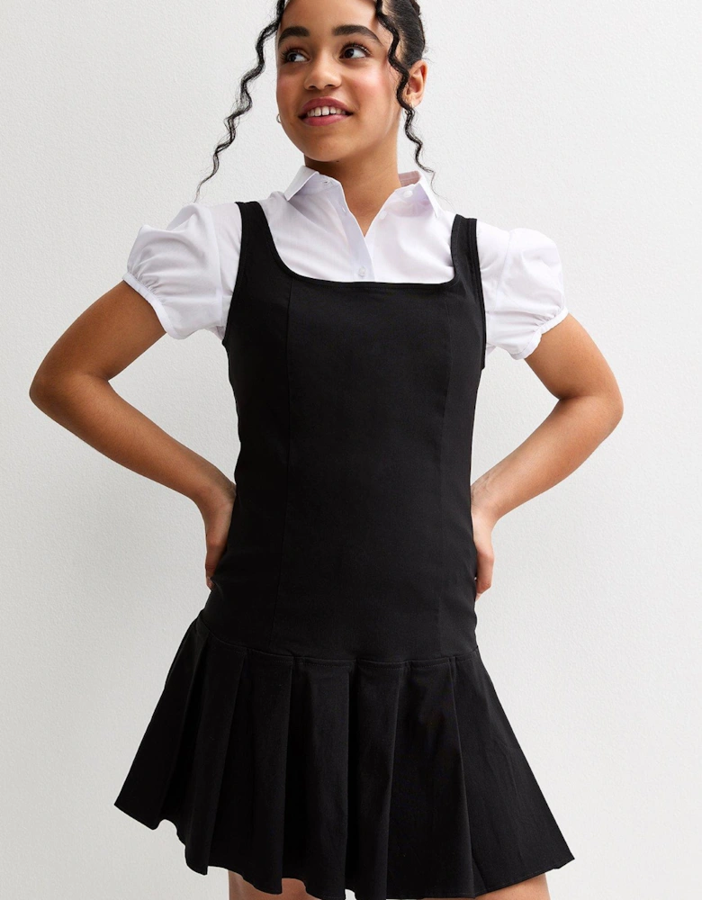 Girls Black Pleated Dropped Skirt School Dress