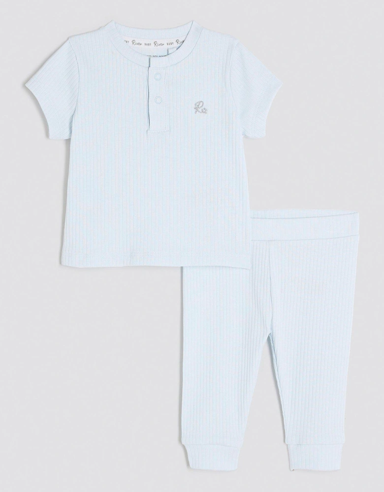 Baby Boys Ribbed Top And Leggings Set - Blue