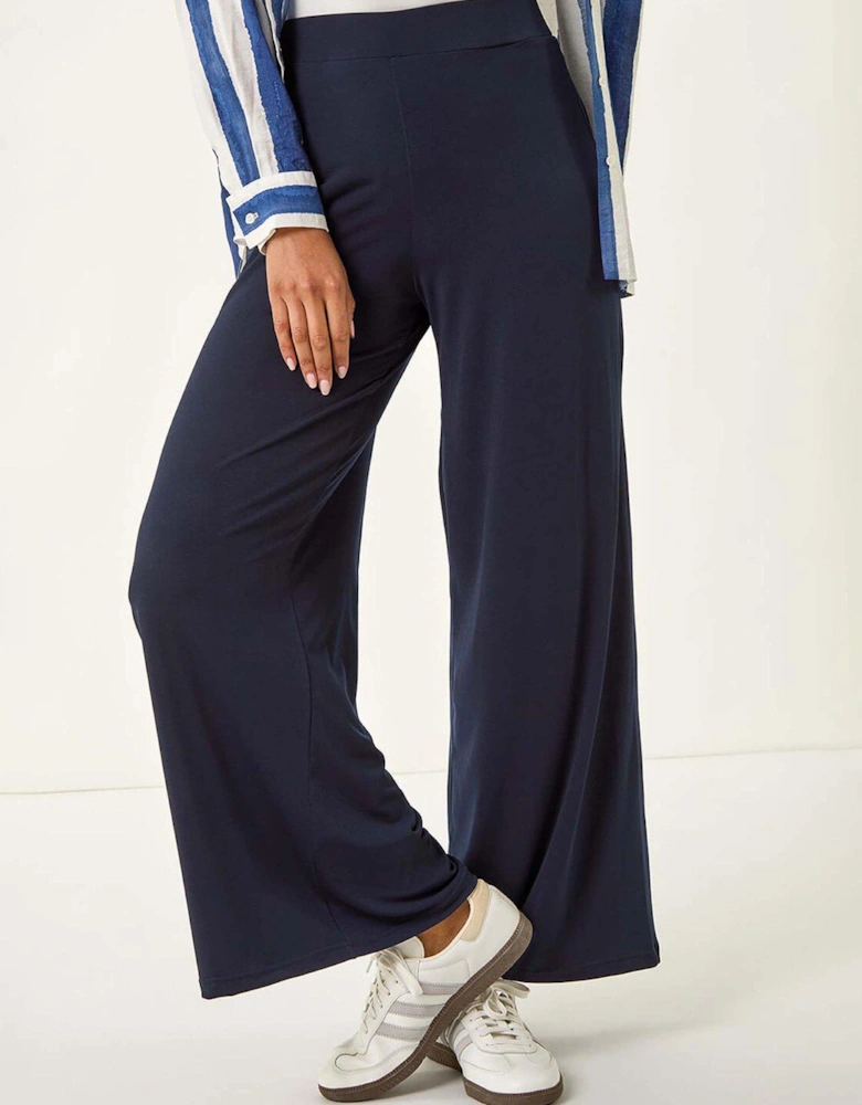 Wide Leg Stretch Trousers - Blue