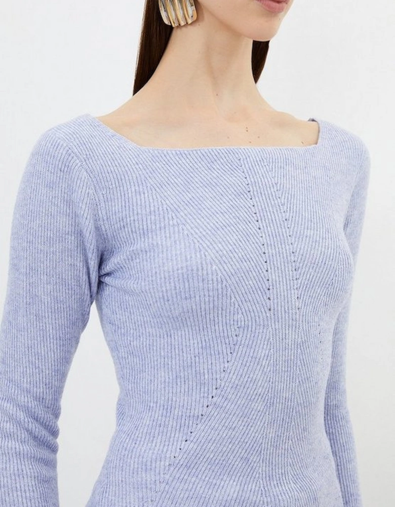 Premium Wool Blend Fashioned Rib Knit Square Neck Knit Top