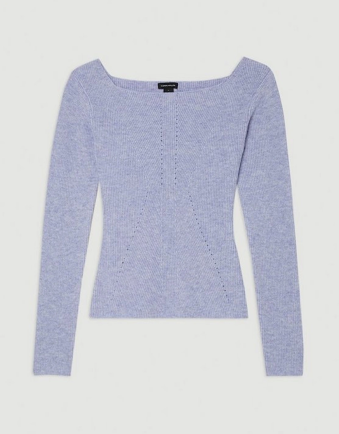 Premium Wool Blend Fashioned Rib Knit Square Neck Knit Top