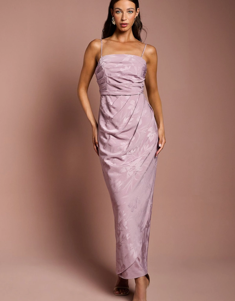 Jacquard Satin Midaxi Dress With Wrap Skirt