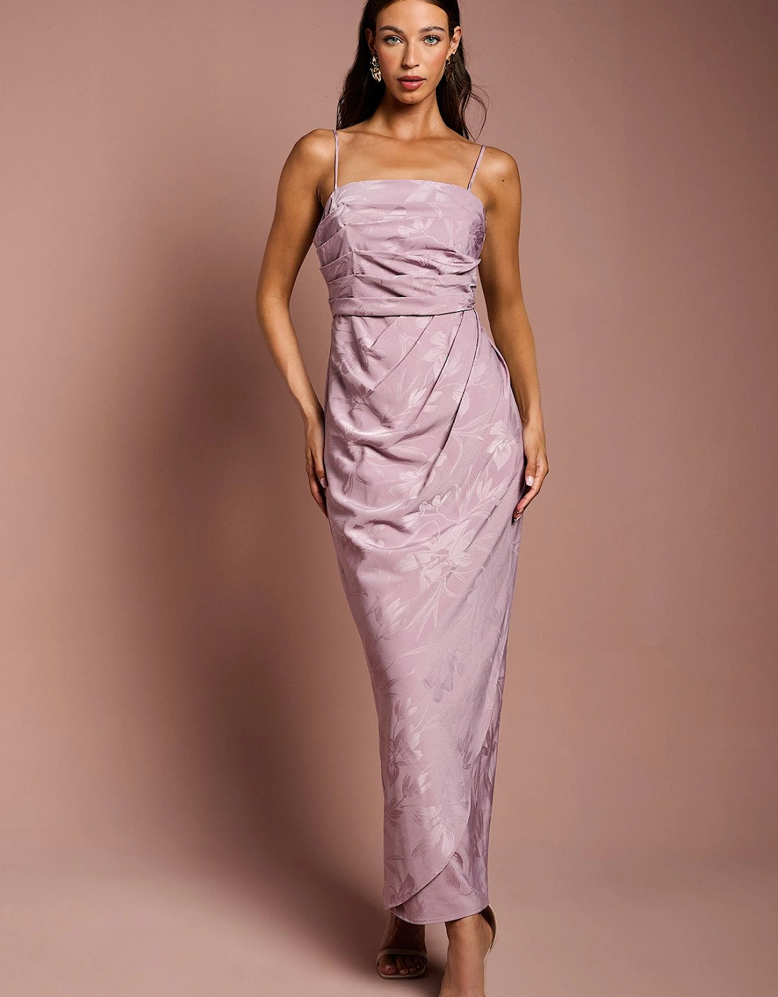 Jacquard Satin Midaxi Dress With Wrap Skirt, 2 of 1
