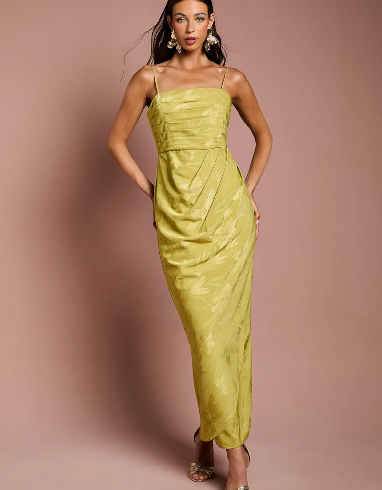 Jacquard Satin Midaxi Dress With Wrap Skirt