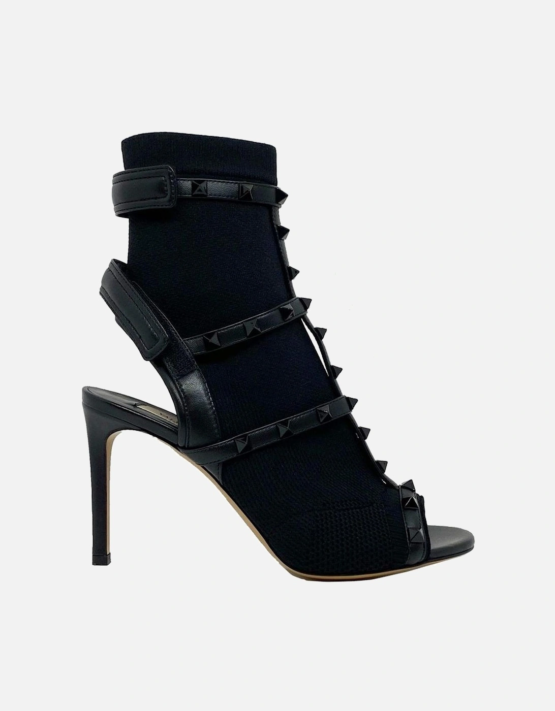 Leather Sandals with Velcro Strap and Heel Women - Black, 5 of 4