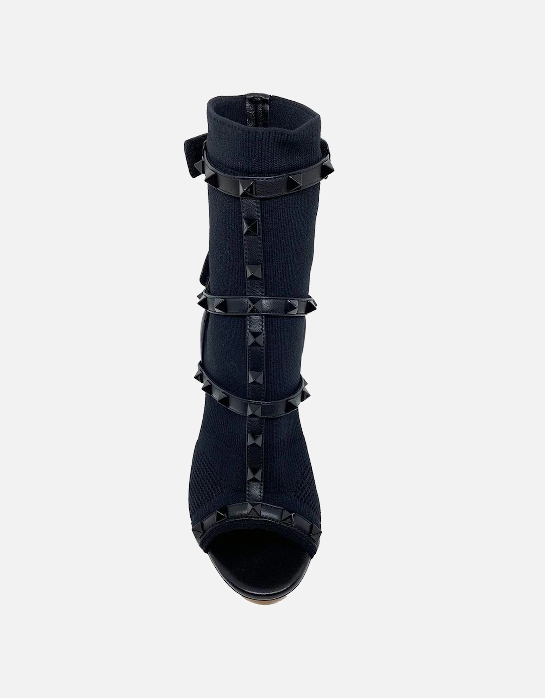 Leather Sandals with Velcro Strap and Heel Women - Black