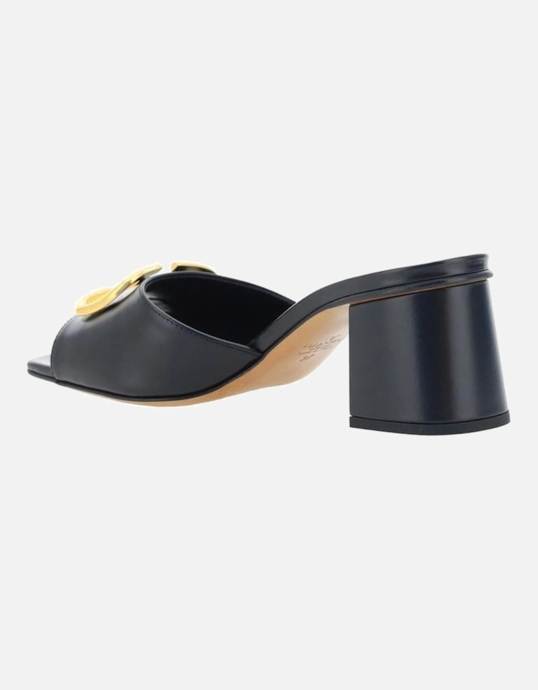 Gold-Tone Hardware Leather Square Toe Slip-On Heels Women - Black