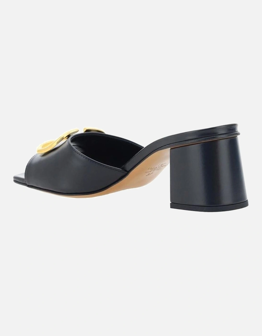 Gold-Tone Hardware Leather Square Toe Slip-On Heels Women - Black