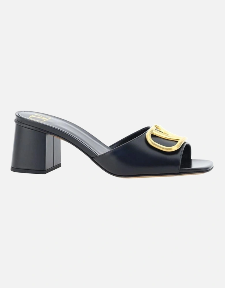 Gold-Tone Hardware Leather Square Toe Slip-On Heels Women - Black