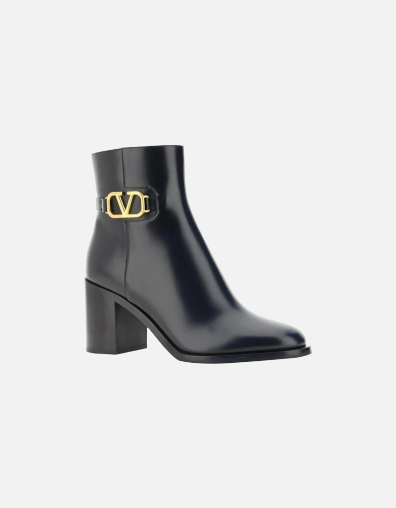Calf Leather Round Toe Boots with Side Zip Women - Black