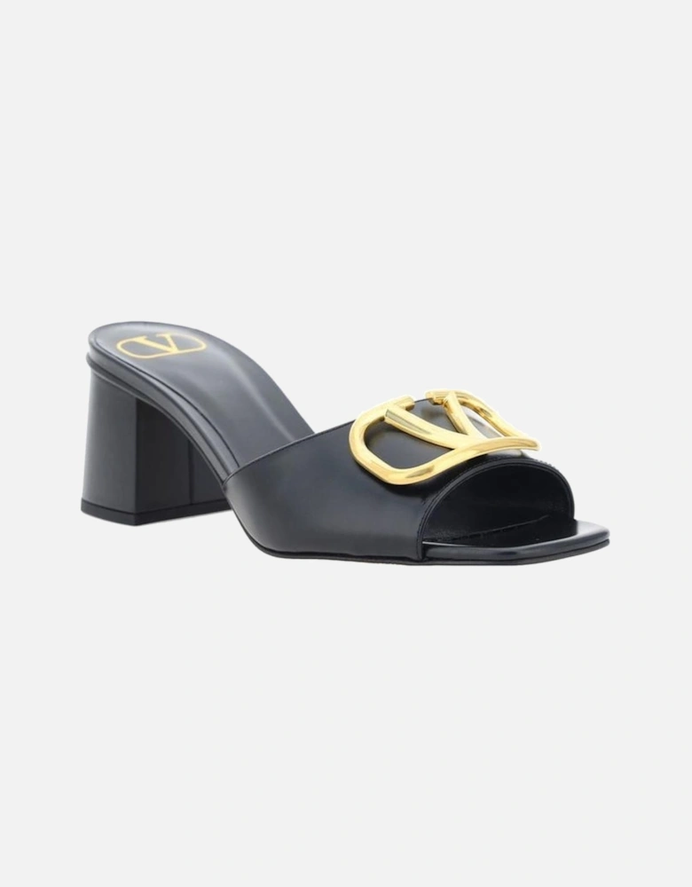 Gold-Tone Hardware Leather Square Toe Slip-On Heels Women - Black