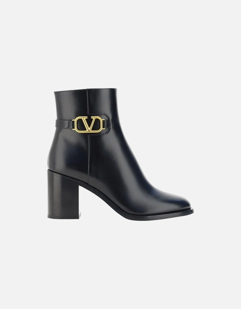 Calf Leather Round Toe Boots with Side Zip Women - Black