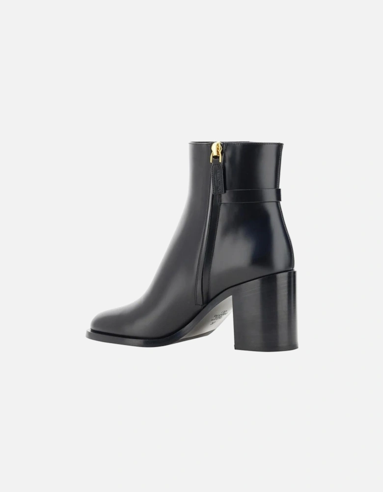 Calf Leather Round Toe Boots with Side Zip Women - Black