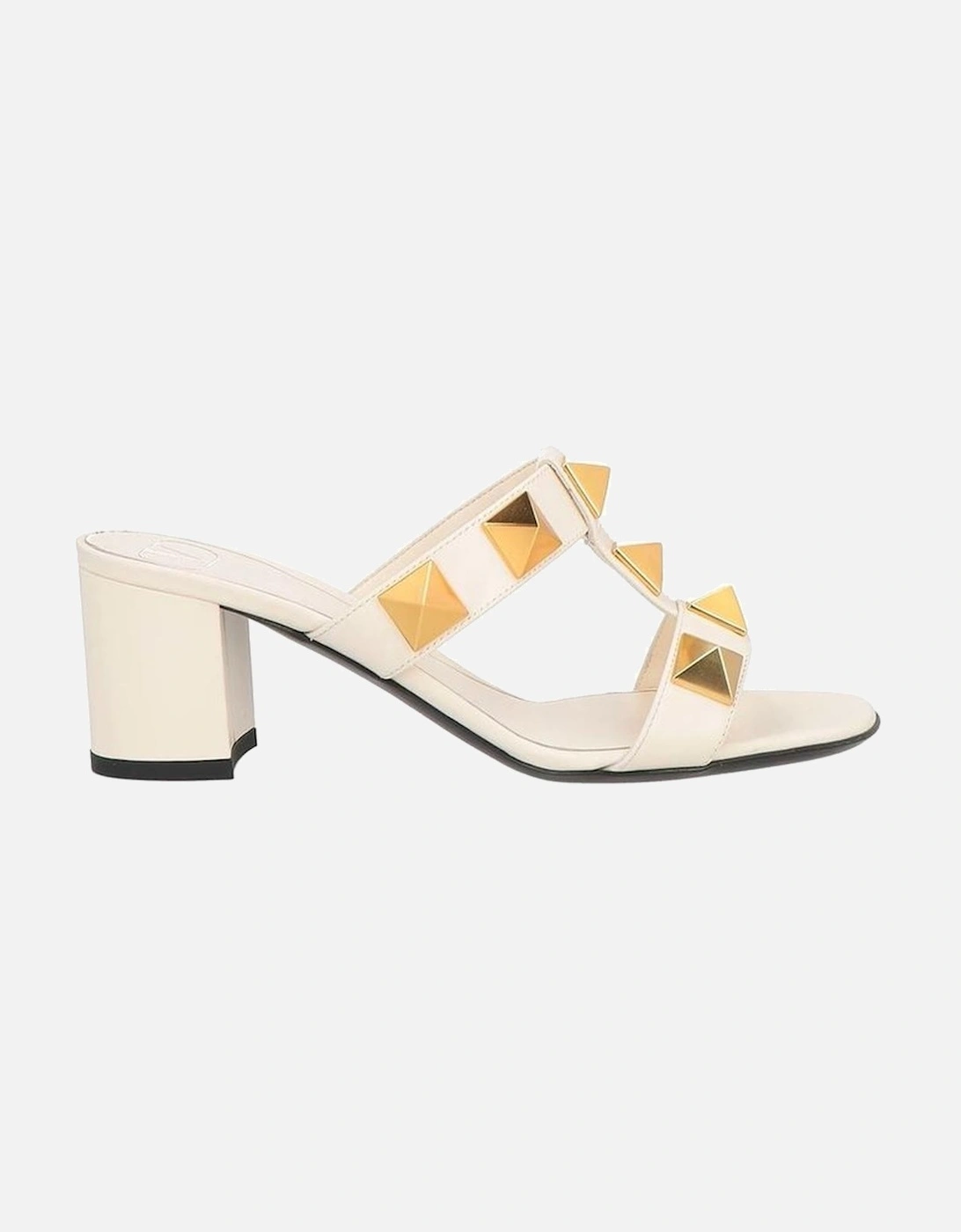 Calf Leather Slip-On Heels with Gold Studs Women - White Sandals, 4 of 3