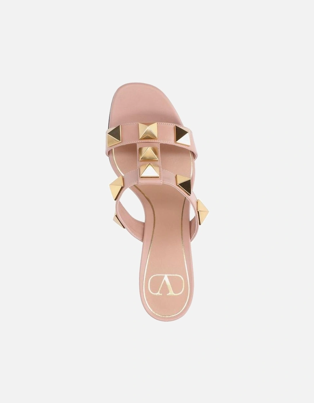 Calf Leather Slip-On Studded Heeled Mules Women - Beige Sandals