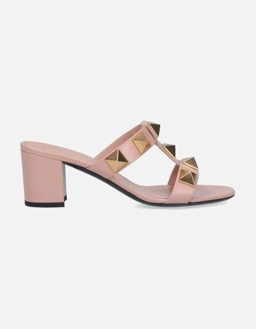 Calf Leather Slip-On Studded Heeled Mules Women - Beige Sandals, 4 of 3