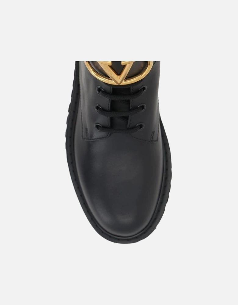 Calf Leather Ankle Strap Lace-Up Sneakers Women - Black Boots