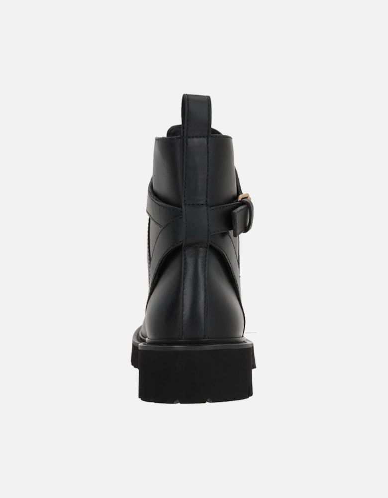 Calf Leather Ankle Strap Lace-Up Sneakers Women - Black Boots